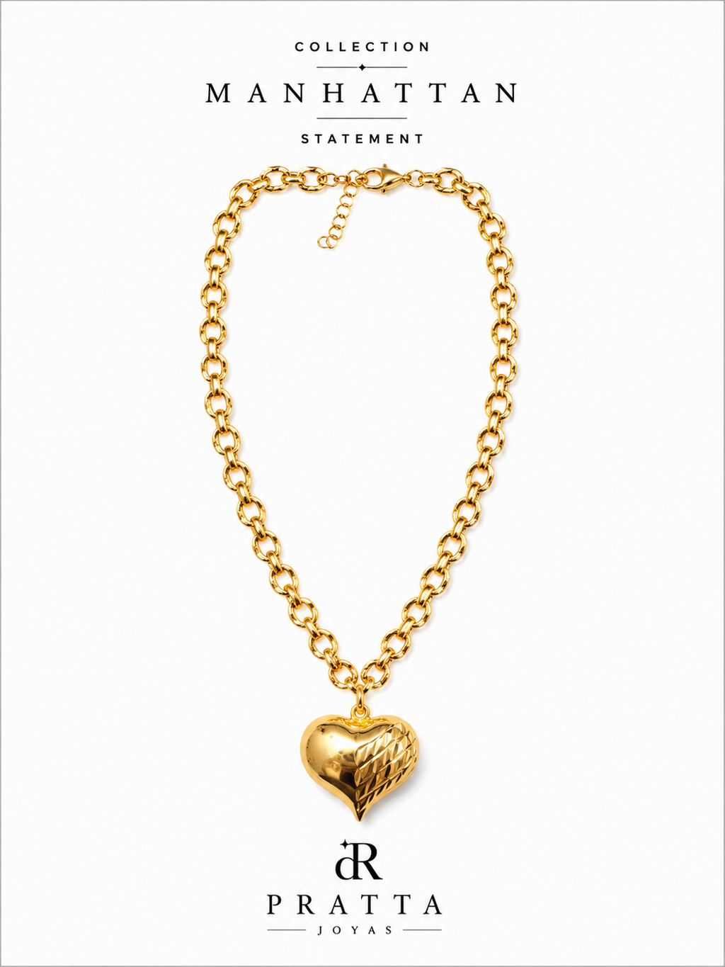 Collar dorado eslabones y corazón biselados.