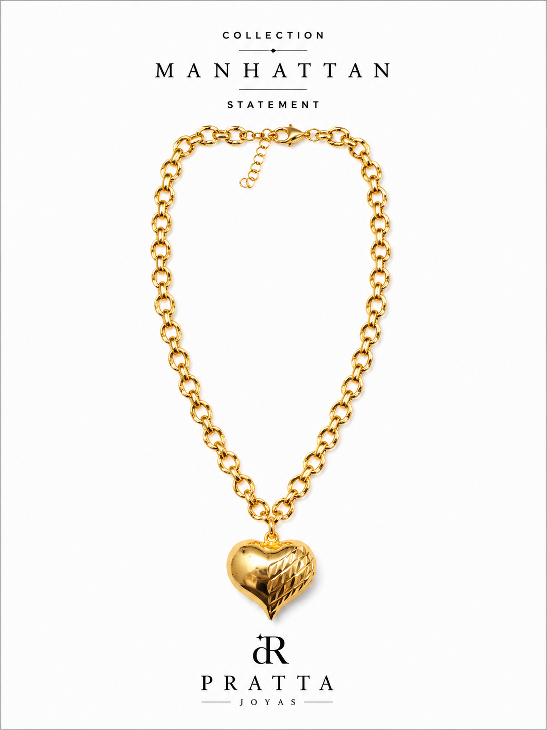 Collar dorado eslabones y corazón biselados.