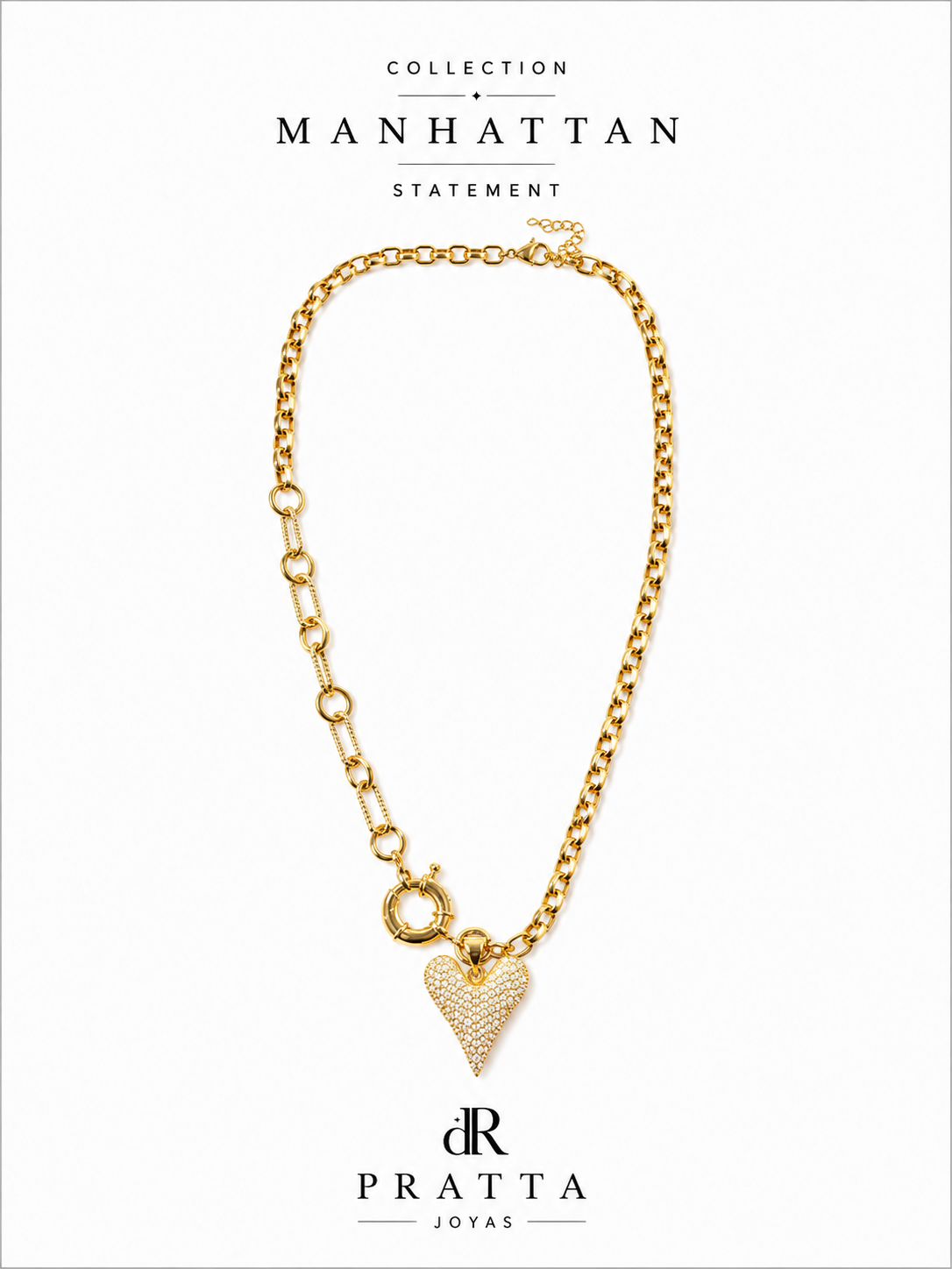 Cadena irregular, con dije de corazón de zafiros.